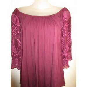 Sky Clothing Brand XS NWT $200 Off Shoulder Top Lace Crochet Sleeves Burgundy